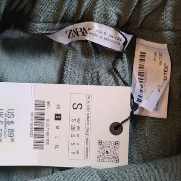 NEW NWT! ZARA WRAP FRONT SKIRTETED WIDE LEG PANTS TIE WAIST GREEN CREPE sz S - Picture 7 of 7